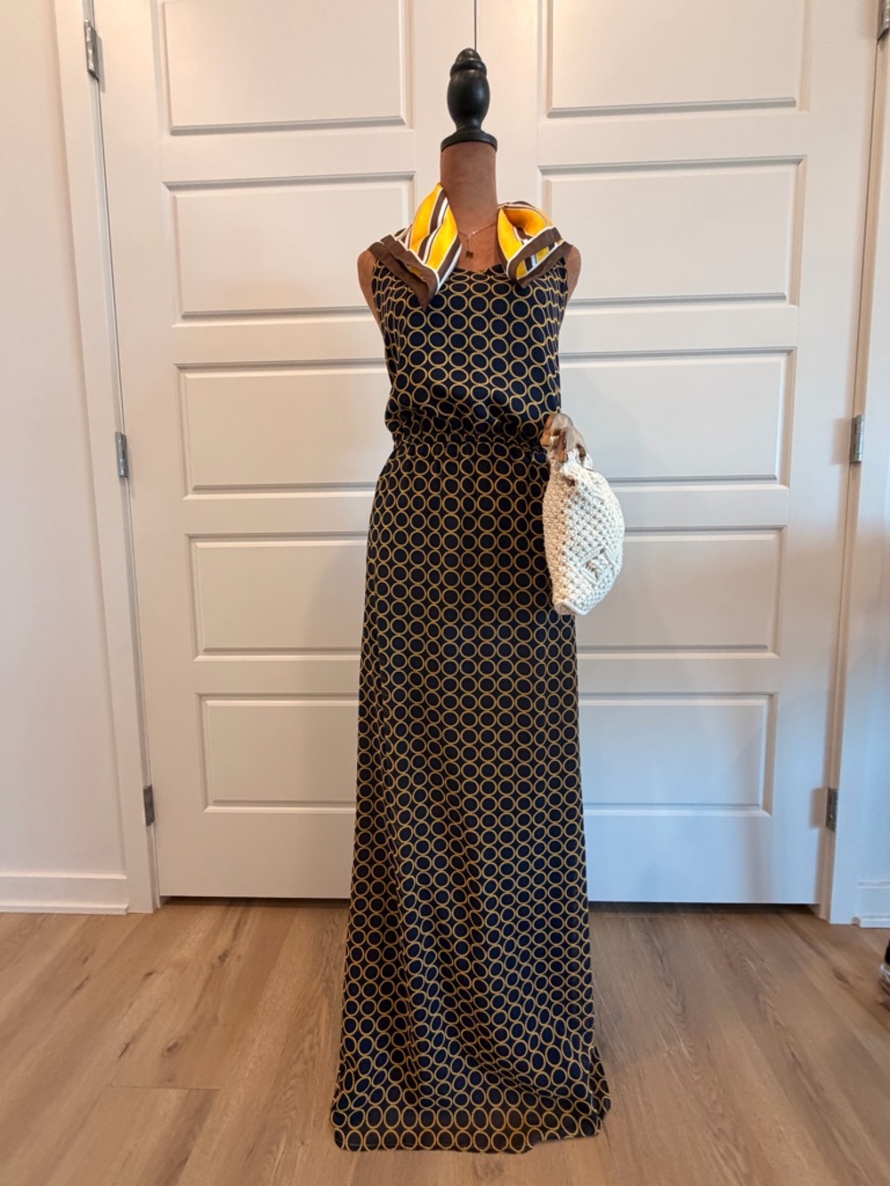 Banana Republic Navy Maxi Dress with Gold Circle Print